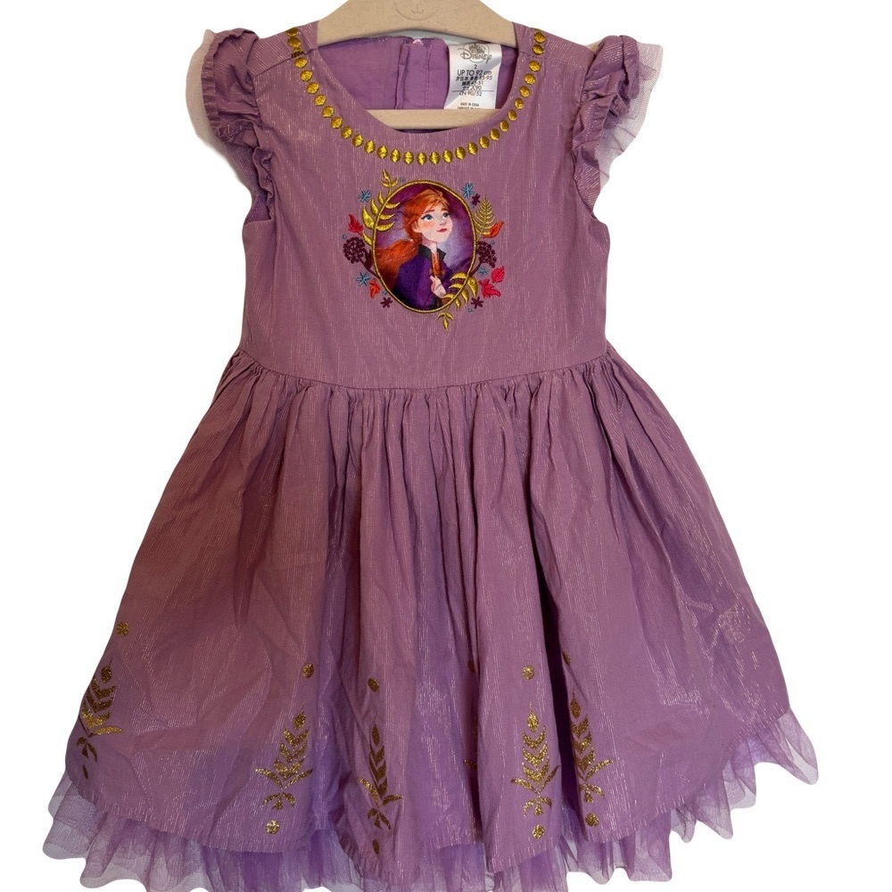 Disney Store Frozen II‎ Purple Anna Dress Embroidered Gold Glitter Girls Size 2